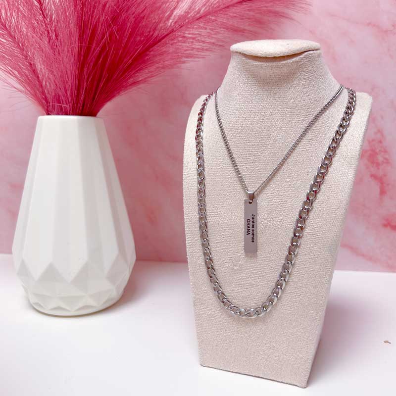 Collar Placa Rectangular Personalizado + Cadena