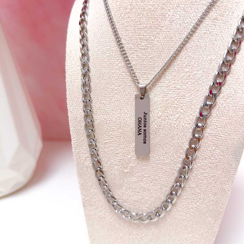 Collar Placa Rectangular Personalizado + Cadena - Imagen 2